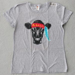 Boho Hippie Cow Feather Medium Graphic T-Shirt Women's Top